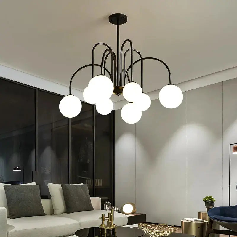 8 Light Led Glass Ball Chandelier Black/Gold  Seus Lighting