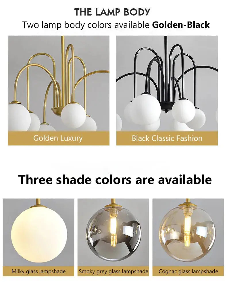 8 Light Led Glass Ball Chandelier Black/Gold  Seus Lighting