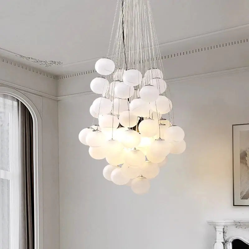 Indoor White Glass Bubble Pendant Ceiling Fixture  Seus Lighting