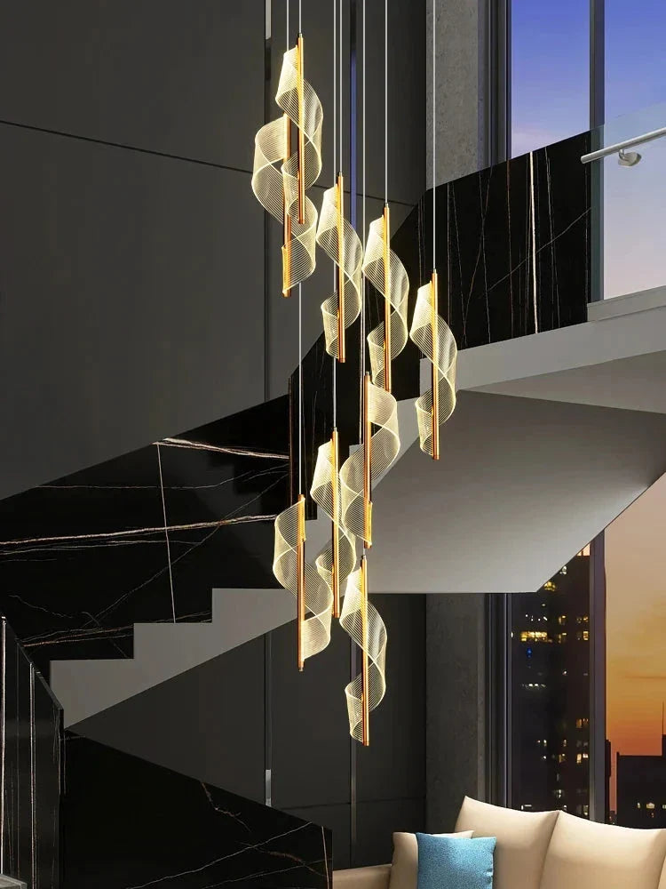 Kael Cascading Spiral Foyer Chandelier  Seus Lighting