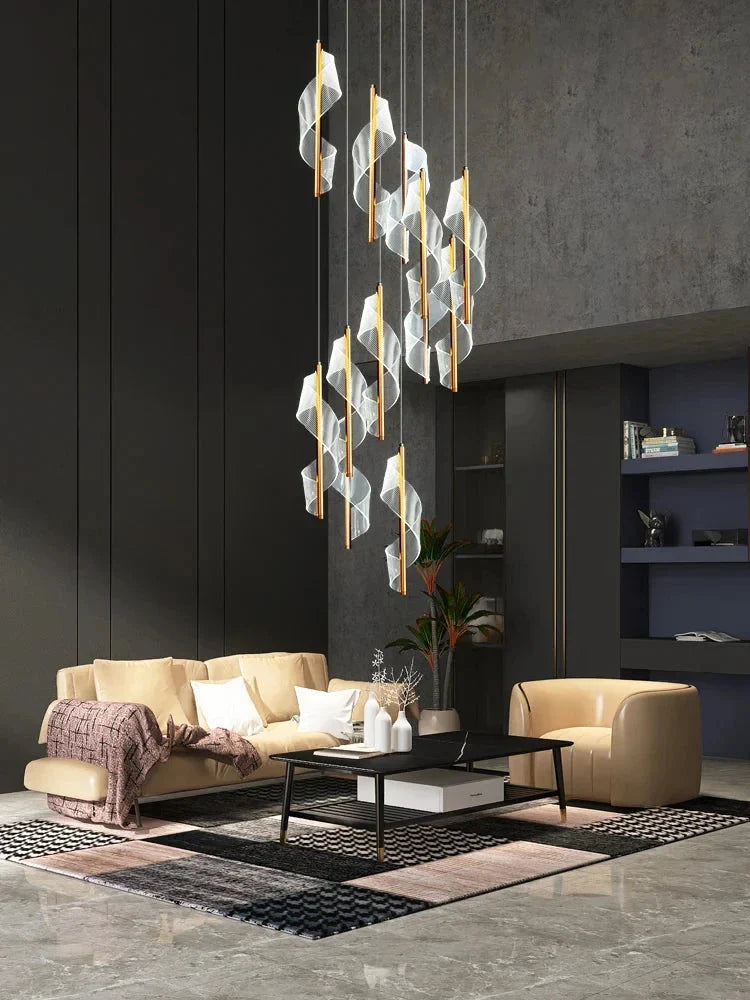 Kael Cascading Spiral Foyer Chandelier  Seus Lighting