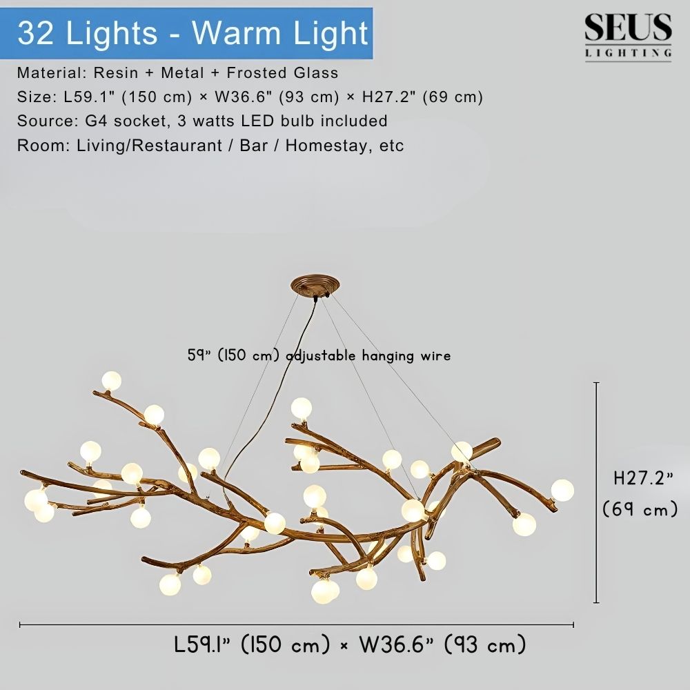 Madelyn Rustic Branch Chandelier Frosted/Clear Ball  Seus Lighting