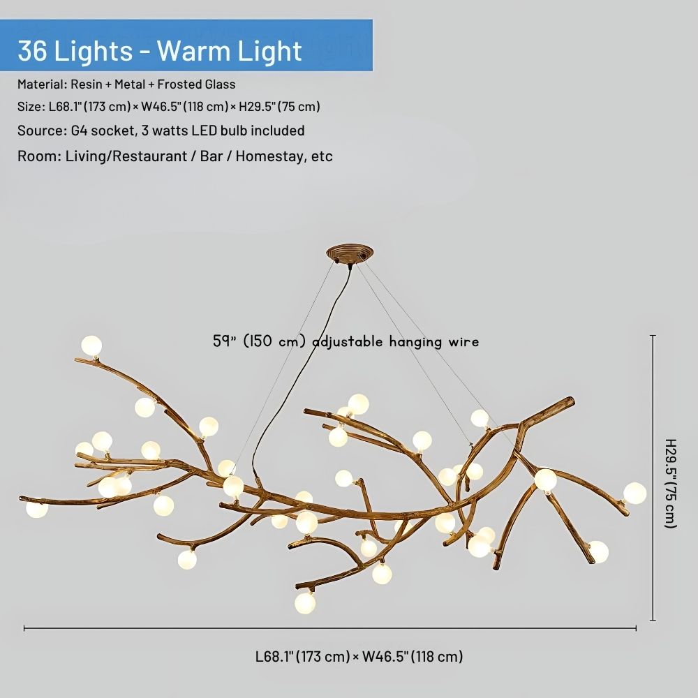Madelyn Rustic Branch Chandelier Frosted/Clear Ball  Seus Lighting