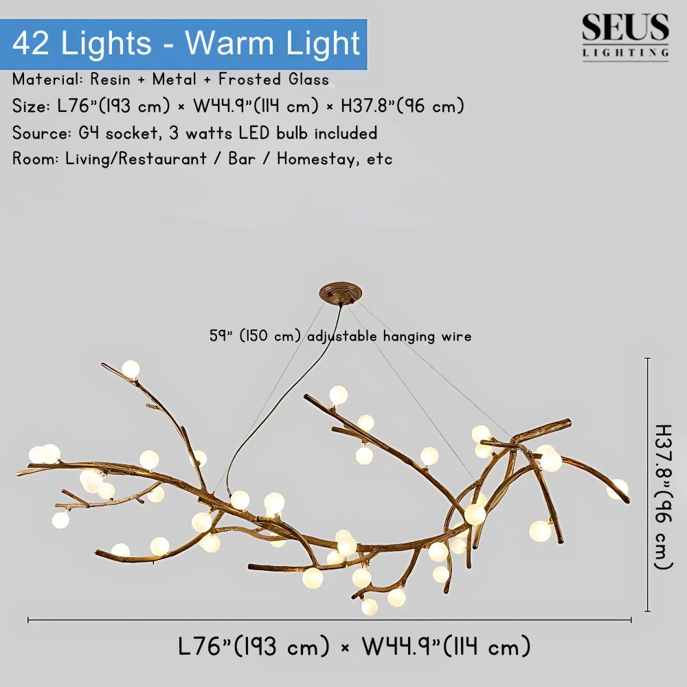 Madelyn Rustic Branch Chandelier Frosted/Clear Ball  Seus Lighting