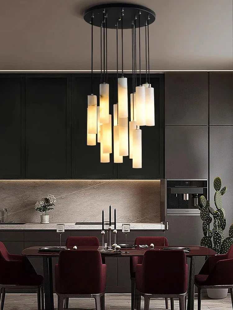 Marble Tube Chandelier for Living Room & Foyer  Seus Lighting