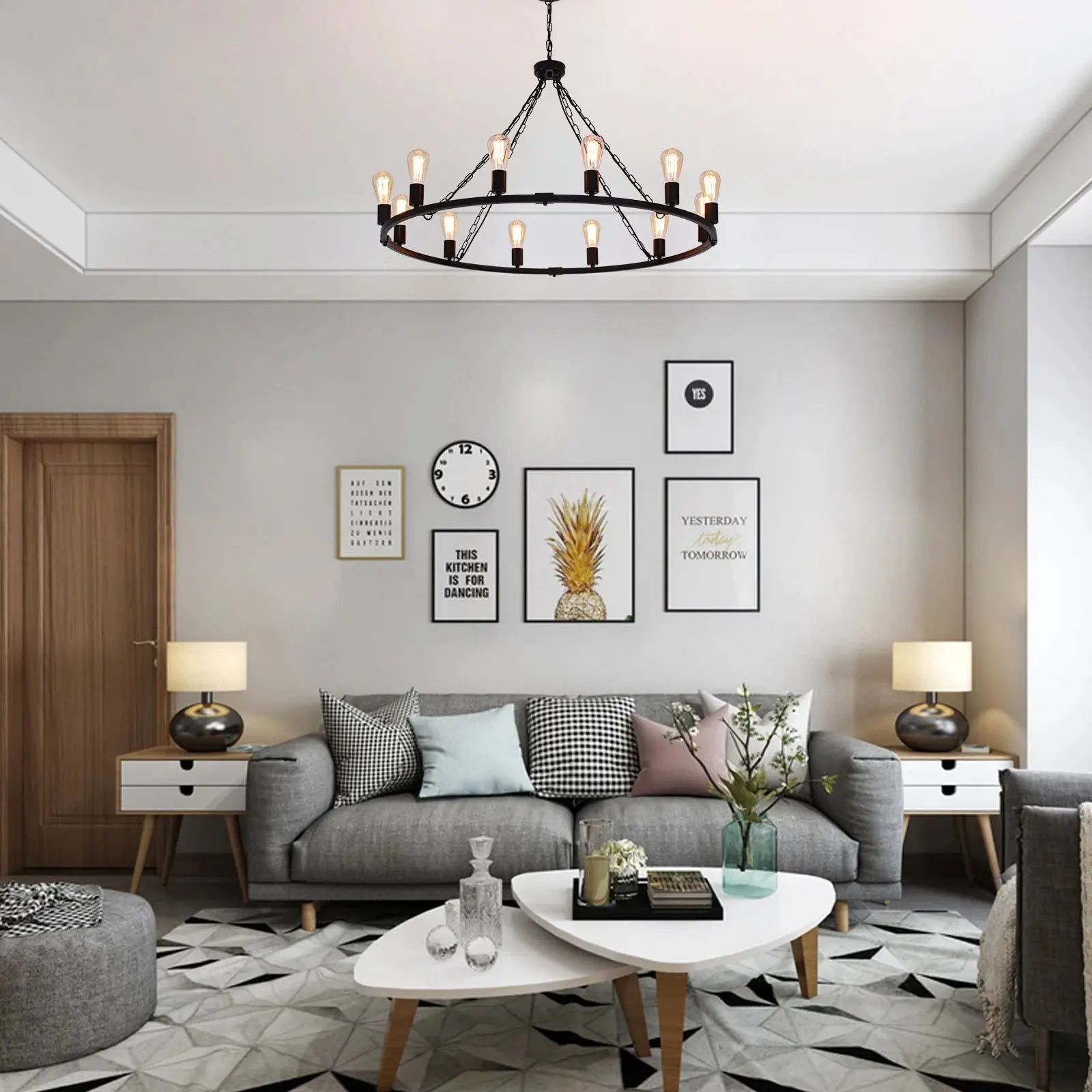 Metal 12 Light Black Chandelier Fixture  Seus Lighting