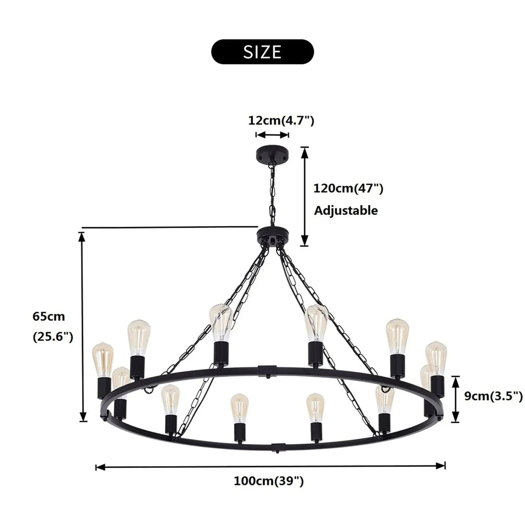 Metal 12 Light Black Chandelier Fixture  Seus Lighting