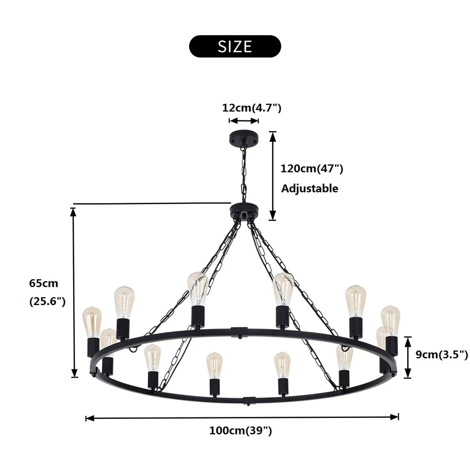 Metal 12 Light Black Chandelier Fixture  Seus Lighting