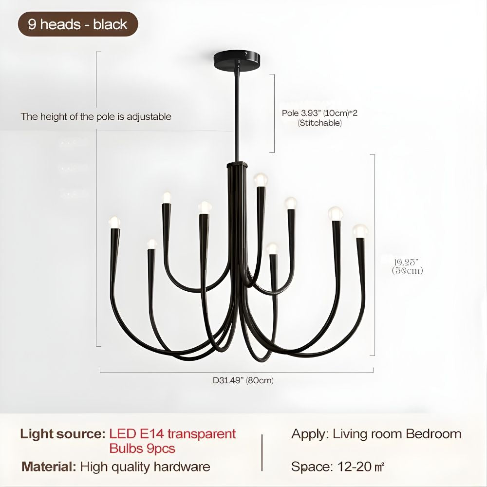 Mid-Century 6/9 Light Curved Candle Chandelier  Seus Lighting