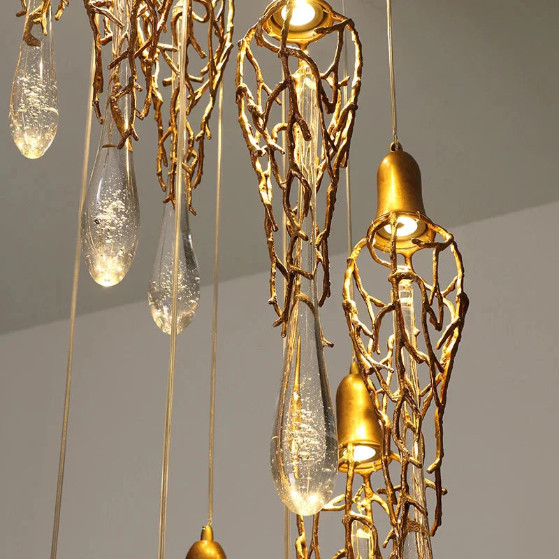 Modern Crystal  Glass Drops Chandelier for Staircase  Seus Lighting