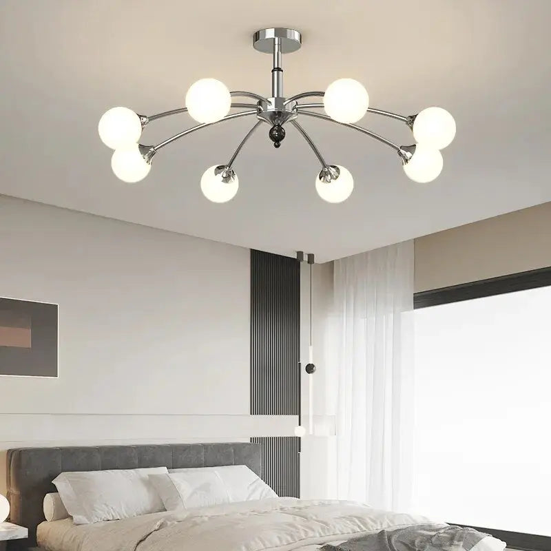 Modern Flush Mount Chandelier Beige/Silver Colors  Seus Lighting