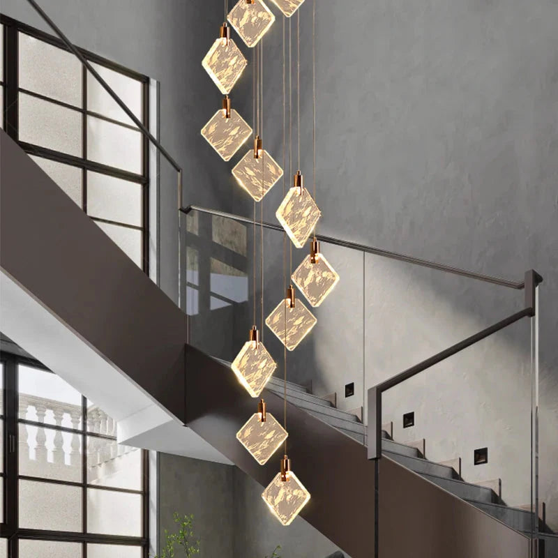 Modern Gold Long Spiral Crystal Chandelier for Staircase  Seus Lighting