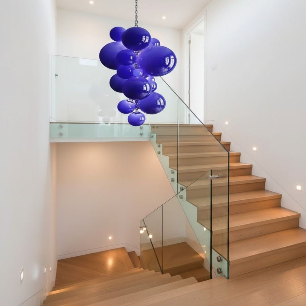 Modern Large Glass Bubble Chandelier Blue / 39.37” (100cm)  x 55.06” (140cm) / Remote C Seus Lighting