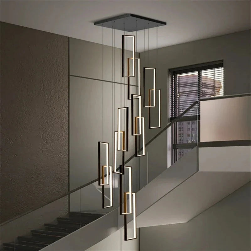 Modern Large Vertical Rectangle Chandelier For Staircae  Seus Lighting