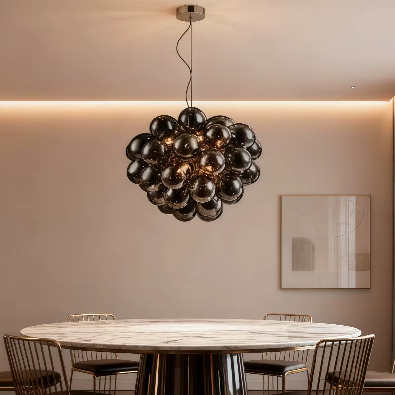 Pearl Black Glass Grape Chandelier - Pendant Light  Seus Lighting