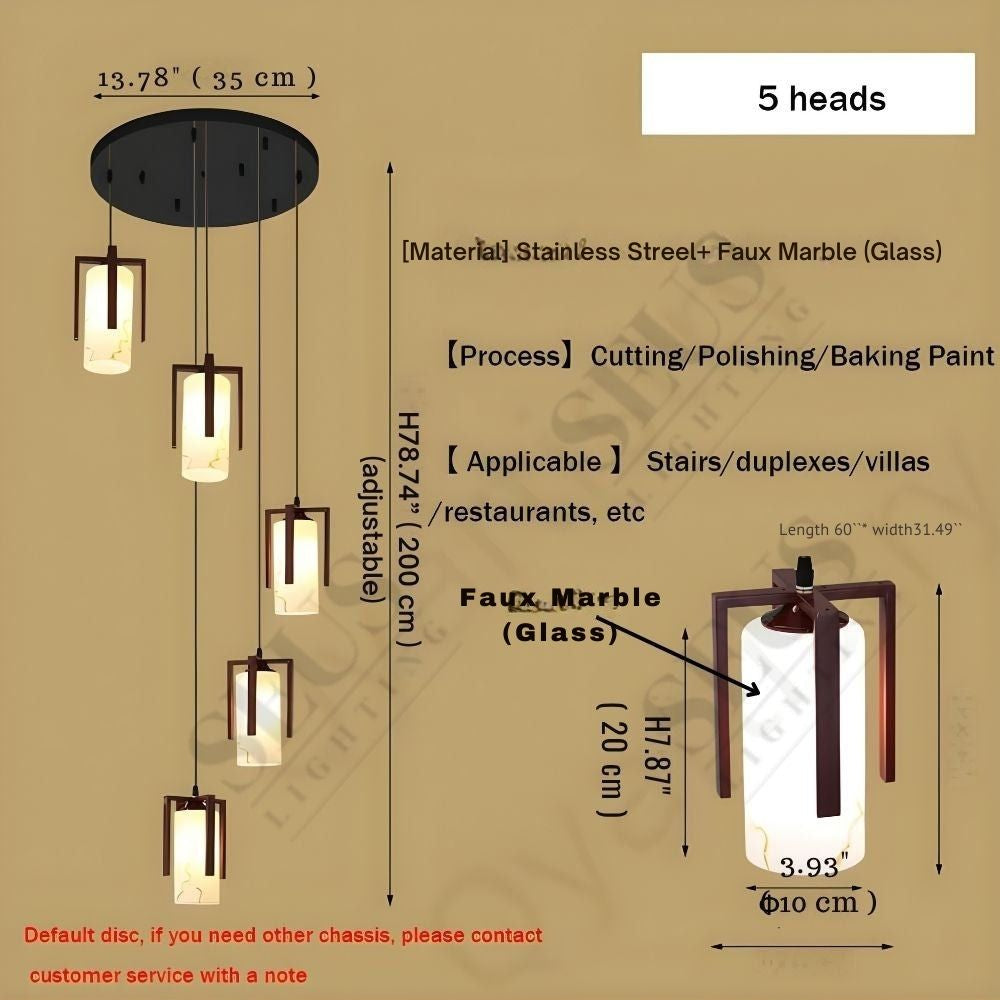 Polin Modern Faux Marble Stair Chandelier  Seus Lighting