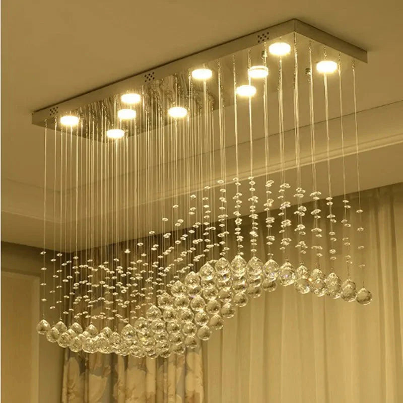 Raindrop Rectangular Crystal Chandelier For Dining Room - L23.62” (60cm) x W9.84”(25cm) H23.62”(60cm) - Chandeliers