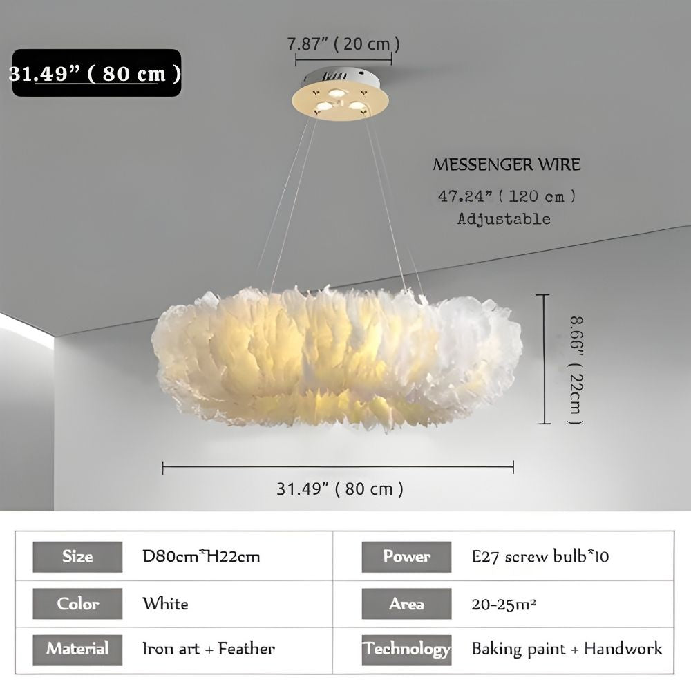 Round Feather Chandelier - White & Pink & Gray & Yellow  Seus Lighting
