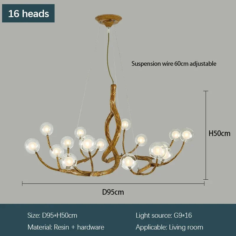 Rustic Farmhouse Branch Chandelier with Glass Orbs - Chandeliers