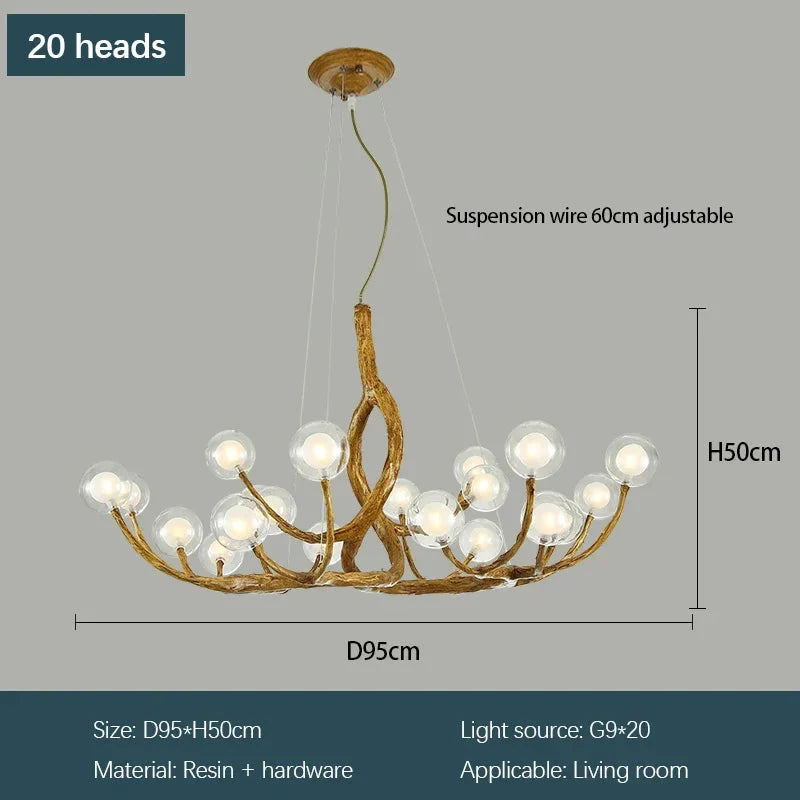 Rustic Farmhouse Branch Chandelier with Glass Orbs - Chandeliers