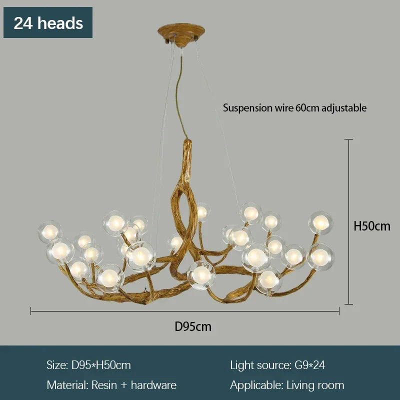 Rustic Farmhouse Branch Chandelier with Glass Orbs - Chandeliers