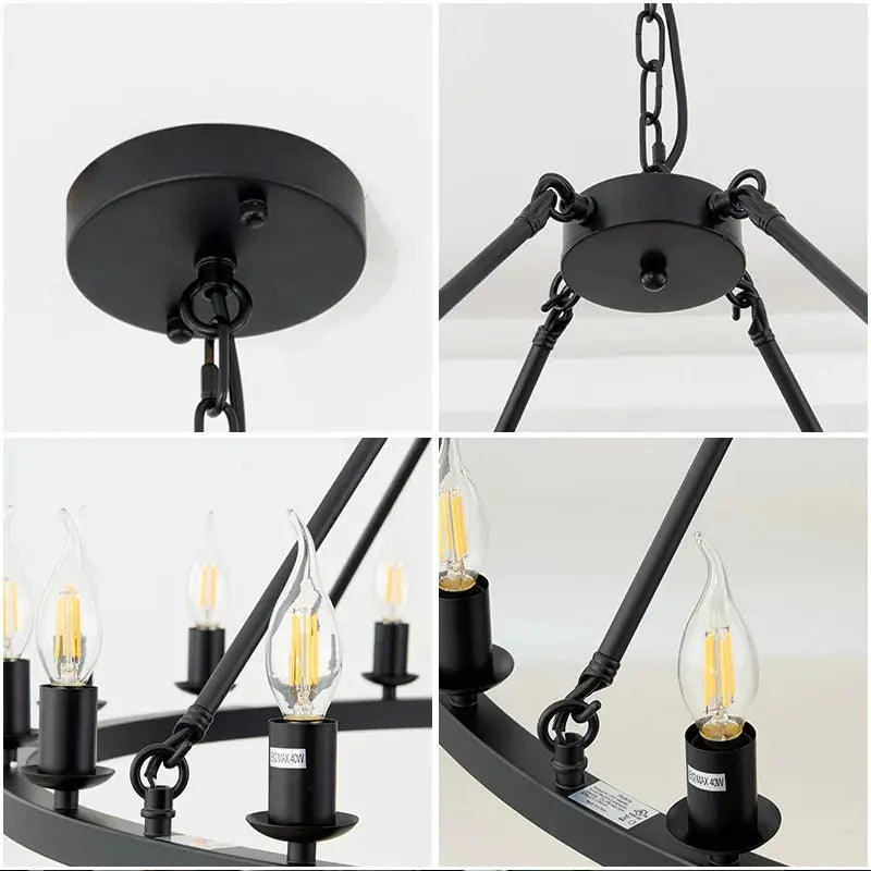 16-Light Round Wagon Wheel Chandelier Black/Gold/Silver  Seus Lighting
