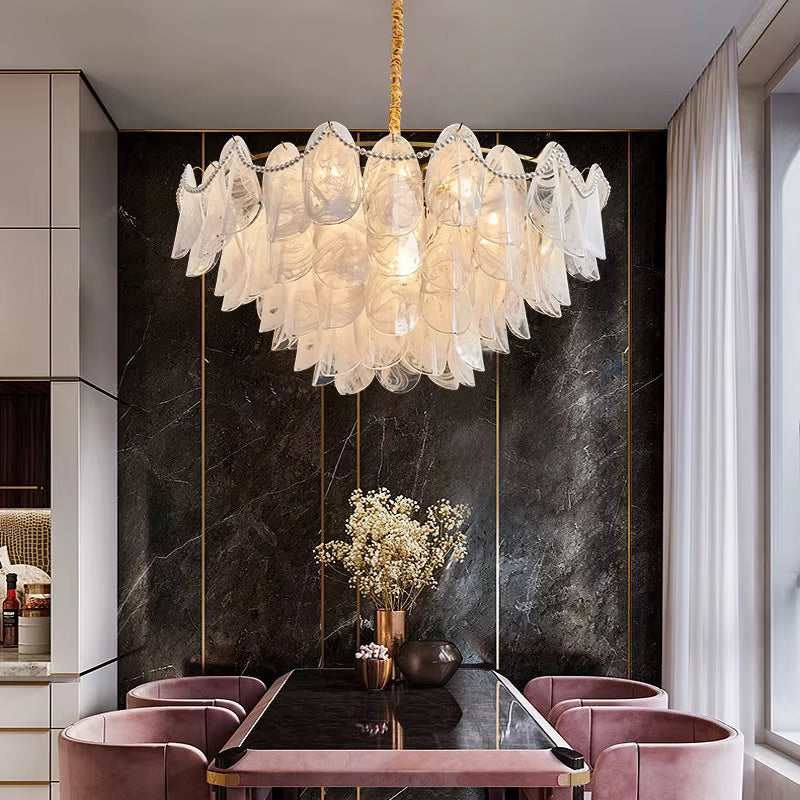 Sina 4 Tier Glass Pendant Chandelier 31.49” (80 cm) / Remote Control (Dimmable) Seus Lighting