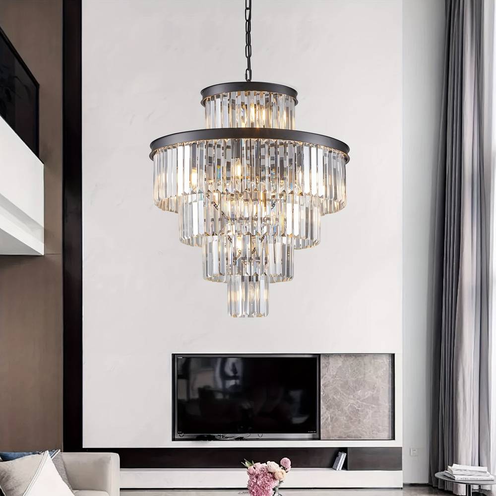 Taya Small Crystal Entryway Chandelier Black-φ23.6-H27.56 Seus Lighting