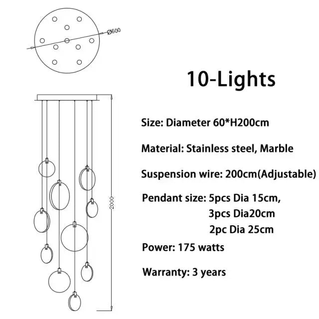 Tuya Marble Large Hanging Stairwell Lighting Chandelier - Chandeliers