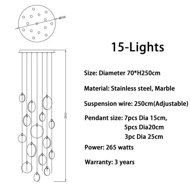 Tuya Marble Large Hanging Stairwell Lighting Chandelier - Chandeliers