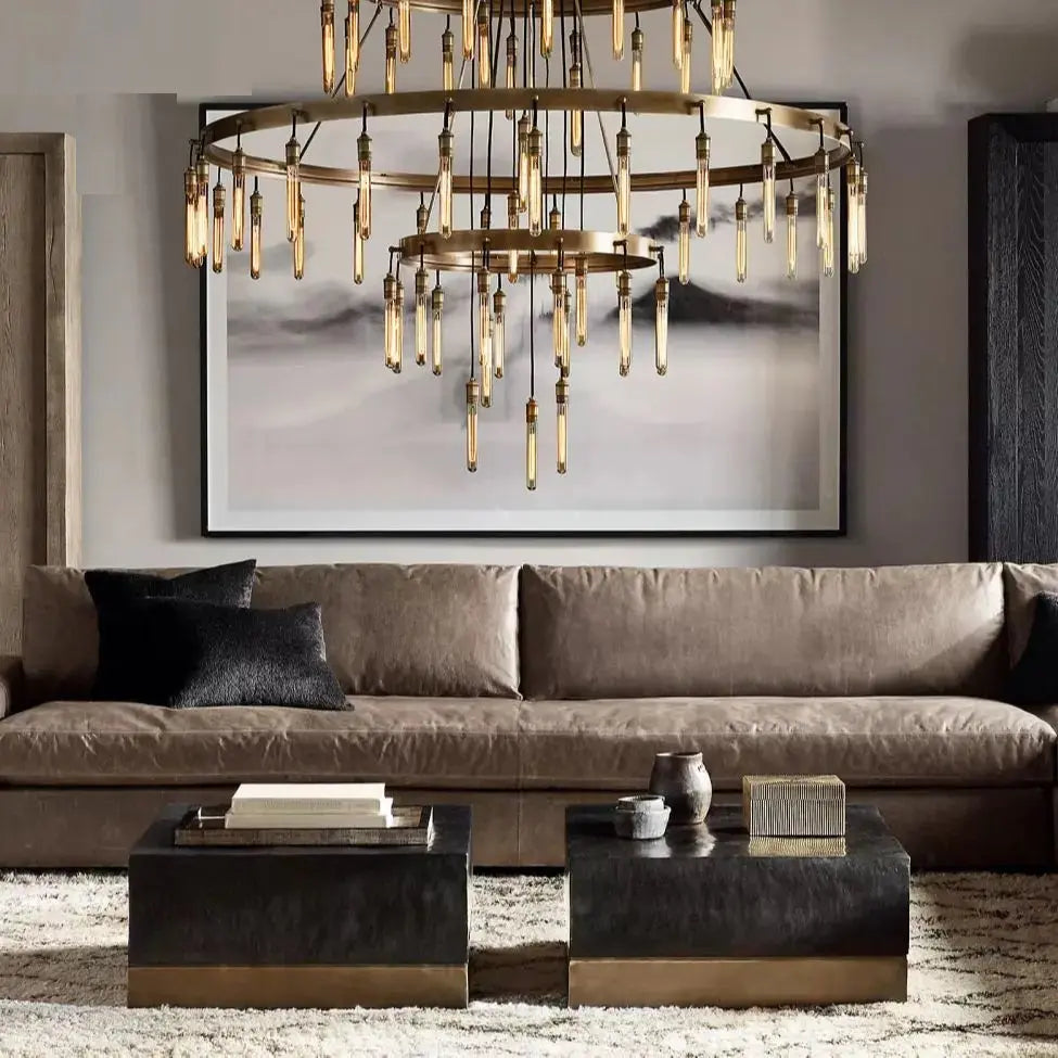 Vintage Round 3 Tier Metal Axis Pendant Chandelier  Seus Lighting