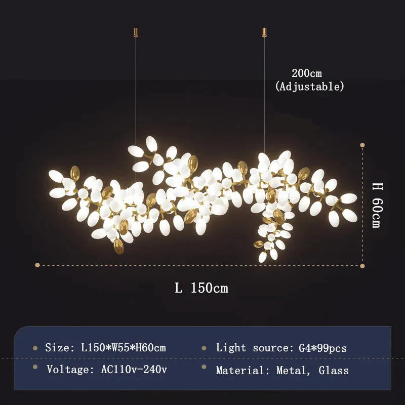 White and Gold Leaf Chandelier for Living Room - Chandeliers