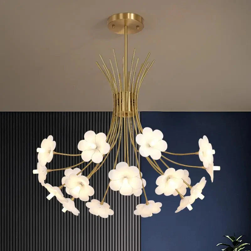 Yelis Modern Copper Glass Flower Chandelier  Seus Lighting