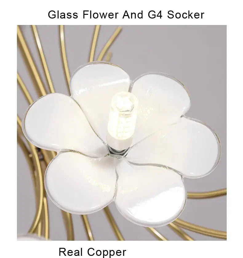 Yelis Modern Copper Glass Flower Chandelier  Seus Lighting