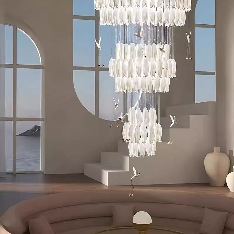 Yina White Ceramic Tulip Chandelier For Staircase  Seus Lighting