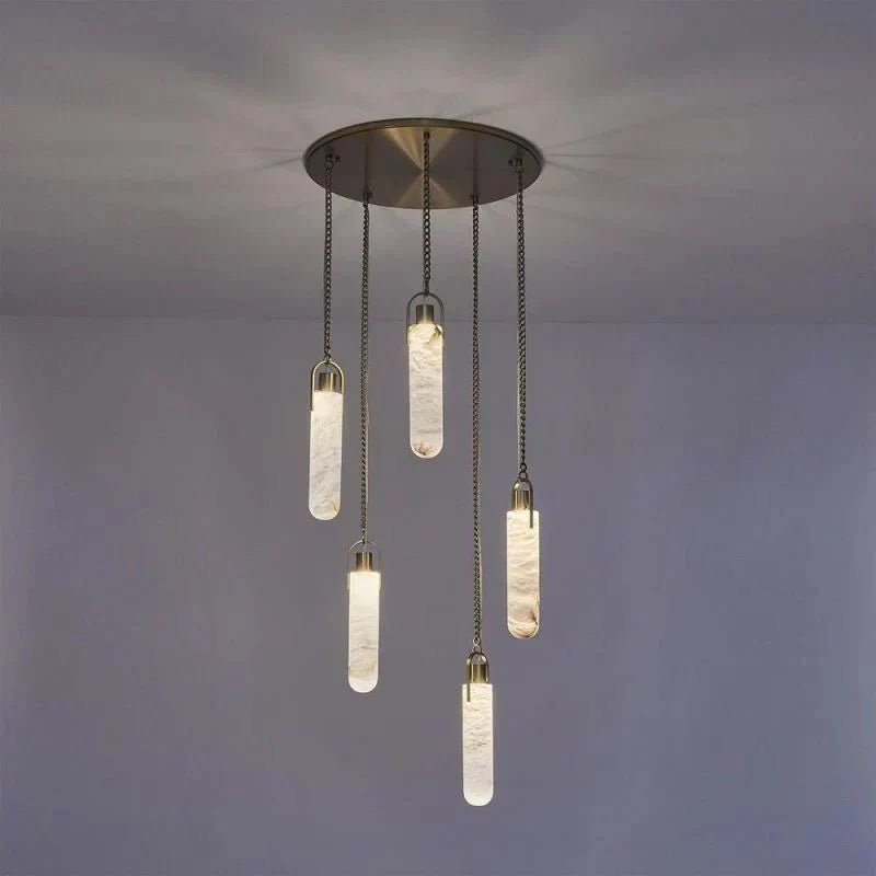 Alabaster Flint Additions Multi Light Pendant, Round Chandelier For staircase, Hallway - orvaliadecor