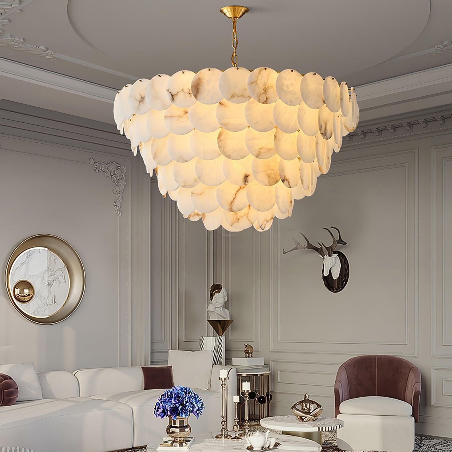 Alabaster Shell Brass Chandelier with 2/3/4/5/6 layer - orvaliadecor