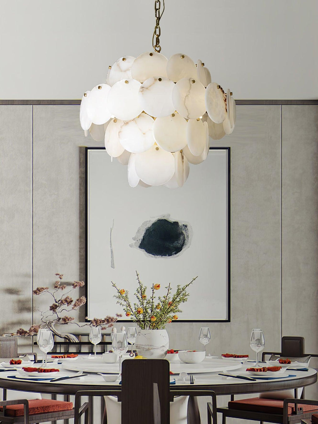 Alabaster Shell Brass Chandelier with 2/3/4/5/6 layer - orvaliadecor