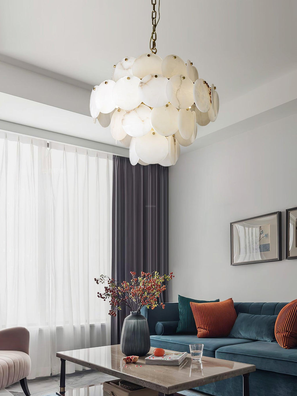 Alabaster Shell Brass Chandelier with 2/3/4/5/6 layer - orvaliadecor