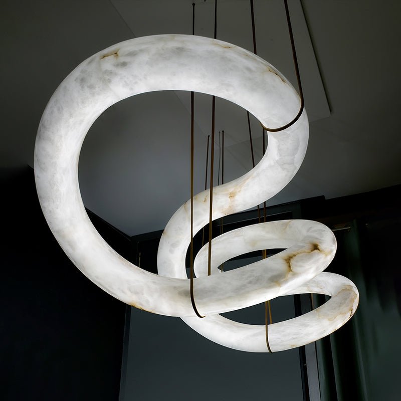 Alabaster Unique Curved Ethereal Alabaster Chandelier - orvaliadecor