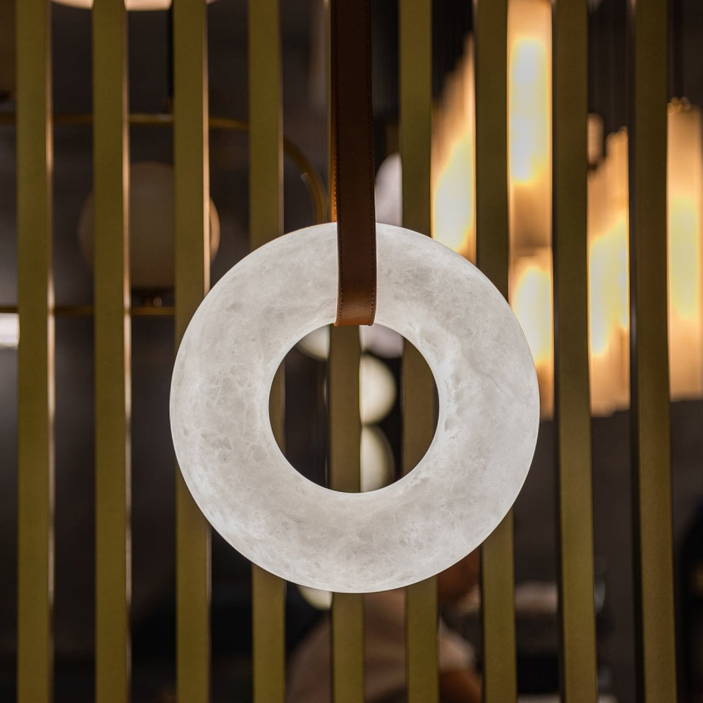 Annie Alabaster Pendant, Modern Chandelier with Leather Hook - orvaliadecor