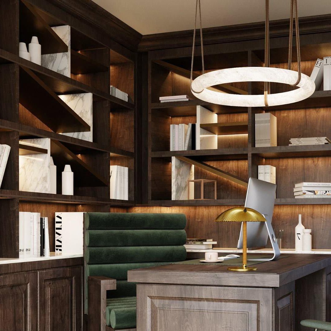 Annie Alabaster Pendant, Modern Chandelier with Leather Hook - orvaliadecor