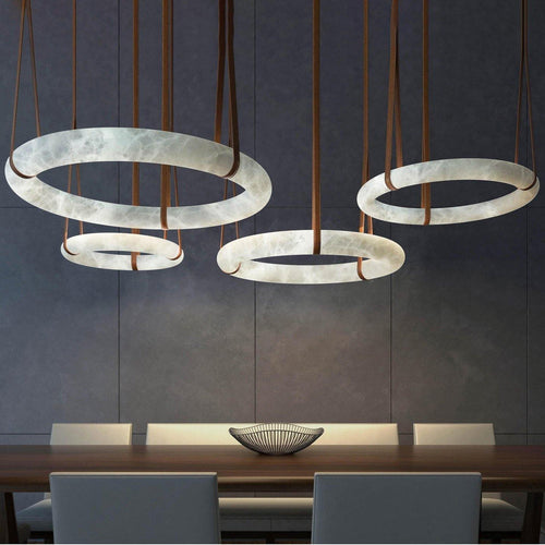 Annie Alabaster Pendant, Modern Chandelier with Leather Hook - orvaliadecor