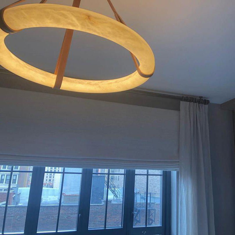 Annie Alabaster Pendant, Modern Chandelier with Leather Hook - orvaliadecor