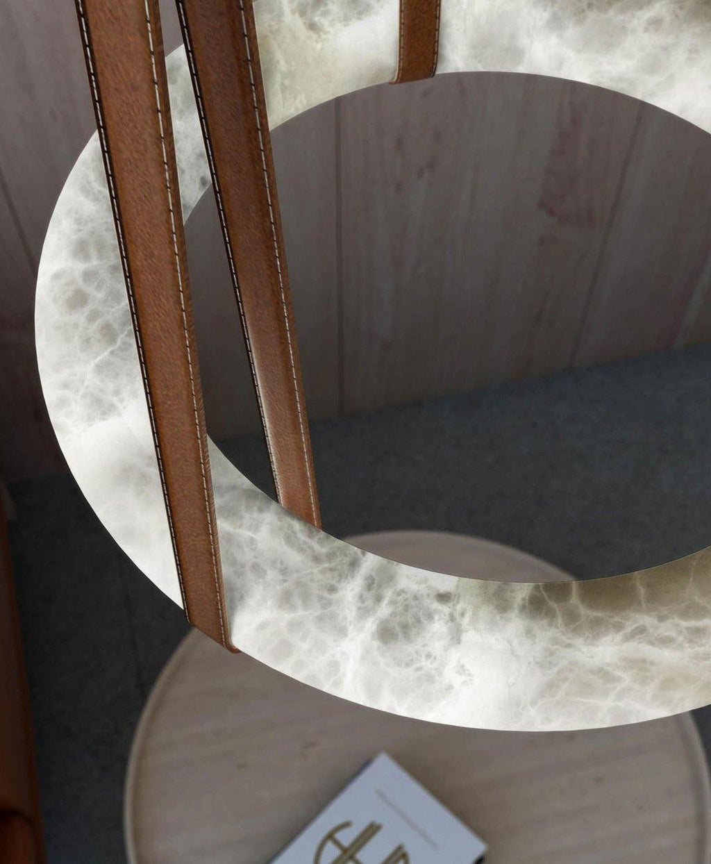Annie Alabaster Pendant, Modern Chandelier with Leather Hook - orvaliadecor