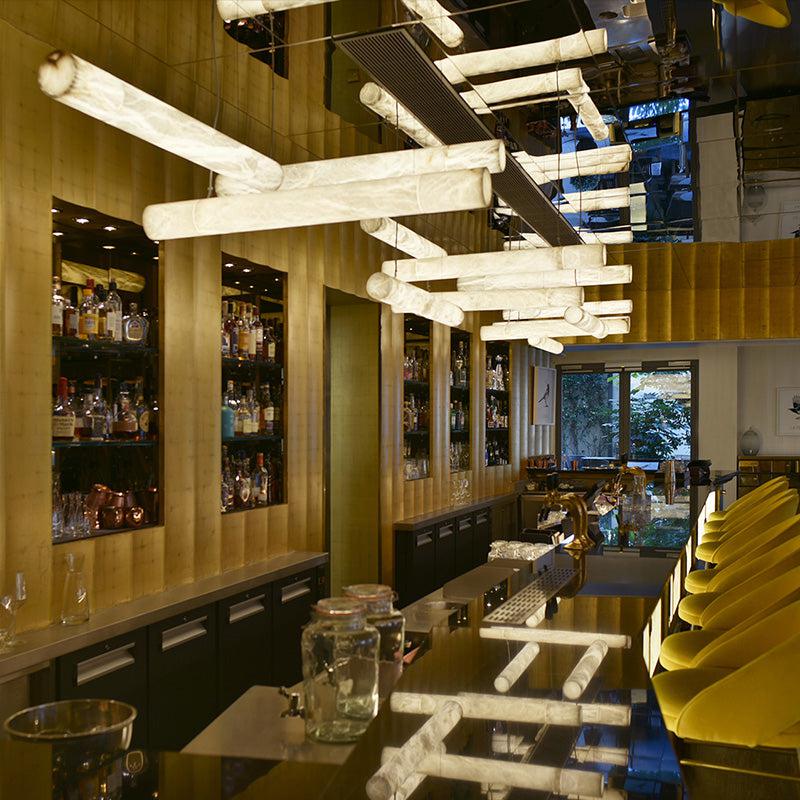 Cylindrical Alabaste Linear Chandelier - orvaliadecor