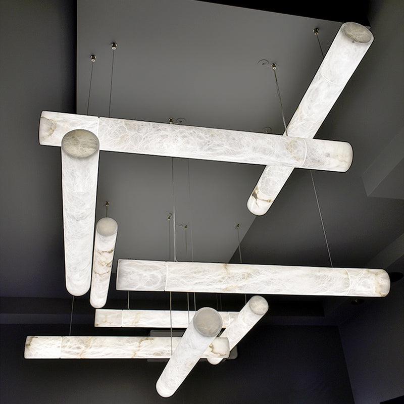 Cylindrical Alabaste Linear Chandelier - orvaliadecor