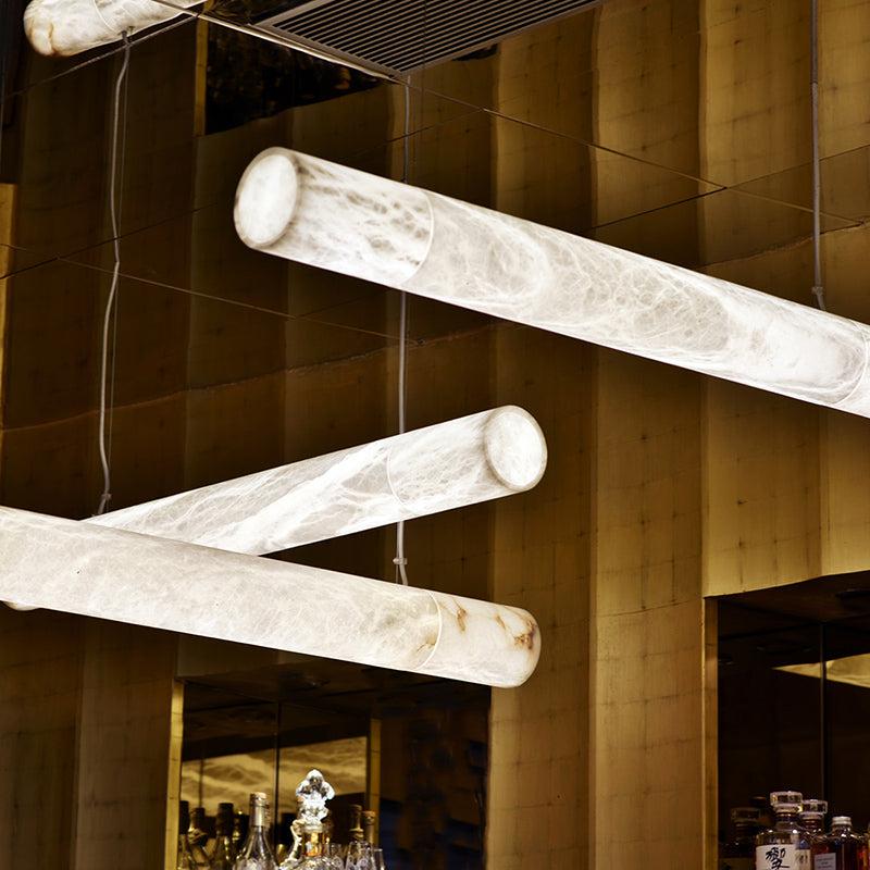 Cylindrical Alabaste Linear Chandelier - orvaliadecor
