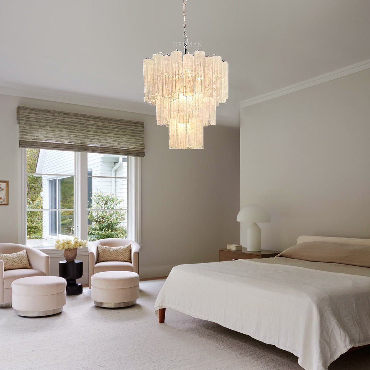 Murano Chandelier – 48 tubes – Alabaster White - orvaliadecor